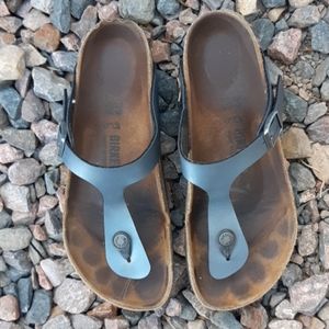 Birkenstock gizeh gunmetal leather sandals sz 39